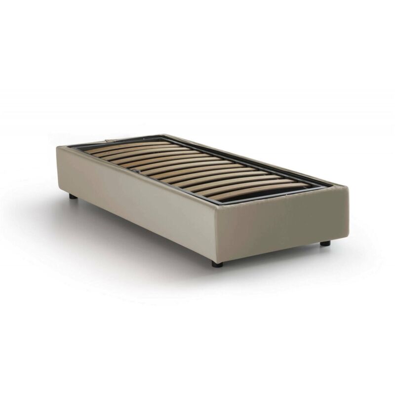 foto del prodotto letto singolo melissa, letto contenitore con rivestimento in tessuto, 100 made in italy, apertura laterale, adatto per materasso cm 80x190, beige,