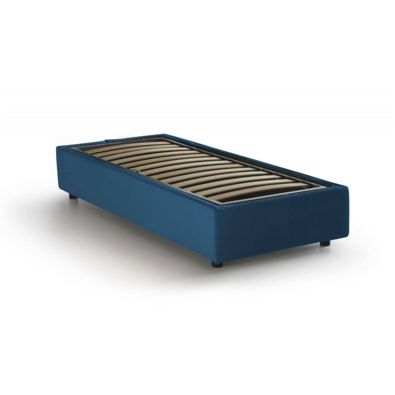 foto del prodotto letto singolo melissa, letto contenitore con rivestimento in tessuto, 100 made in italy, apertura laterale, adatto per materasso cm 80x190, blu, con
