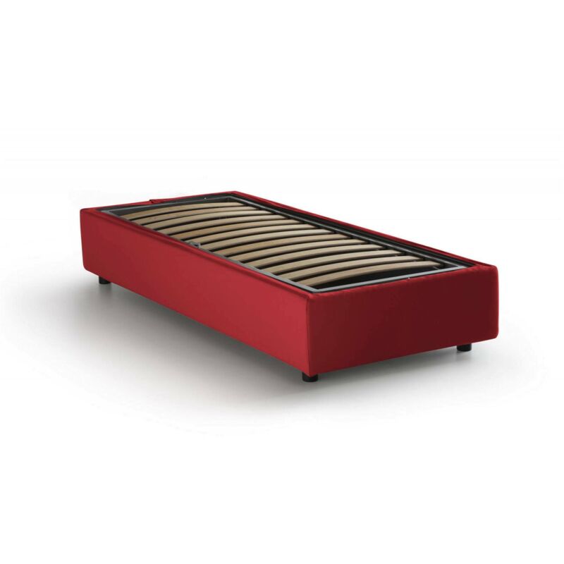 foto del prodotto letto singolo melissa, letto contenitore con rivestimento in tessuto, 100 made in italy, apertura laterale, adatto per materasso cm 80x190, rosso,