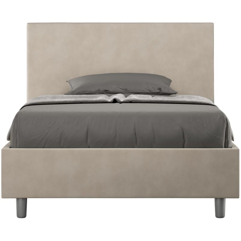 foto del prodotto letto singolo rivestito in microfibra adele colore sabbia dimensione rete 100x190 tipologia letto senza rete