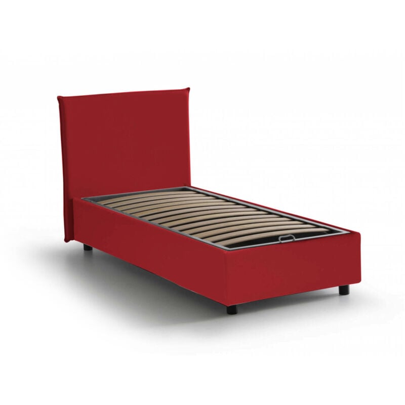 foto del prodotto letto singolo shana, letto contenitore con rivestimento in tessuto, 100 made in italy, apertura frontale, adatto per materasso cm 80x200, rosso