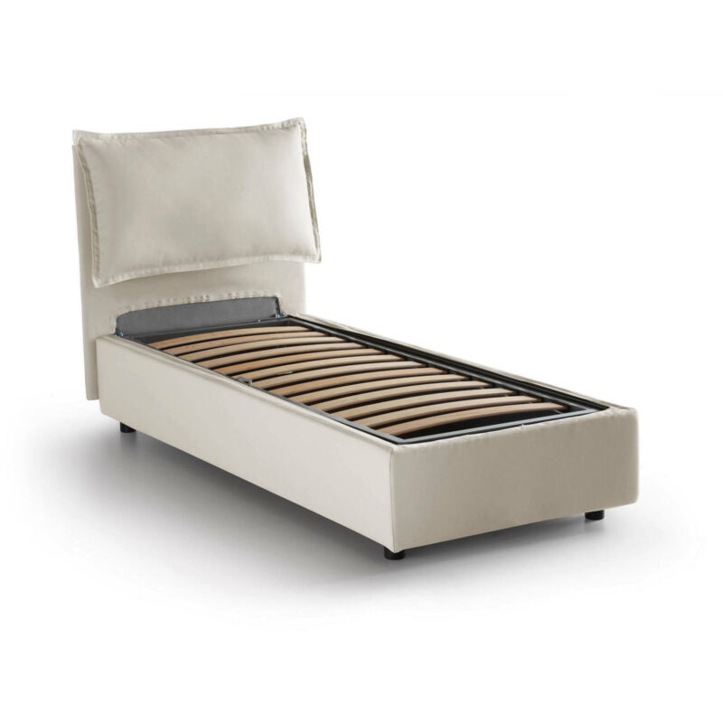 foto del prodotto letto singolo vanessa, letto contenitore con rivestimento in tessuto, 100 made in italy, apertura frontale, adatto per materasso cm 80x190, beige,