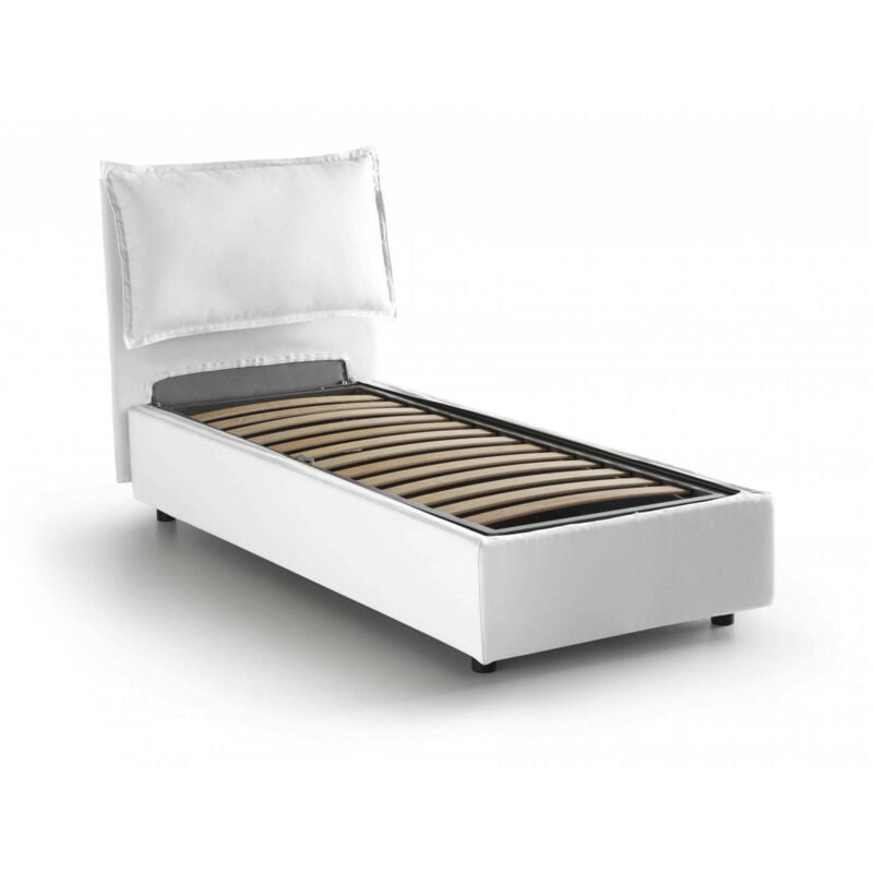 foto del prodotto letto singolo vanessa, letto contenitore con rivestimento in tessuto, 100 made in italy, apertura frontale, adatto per materasso cm 80x190, bianco,