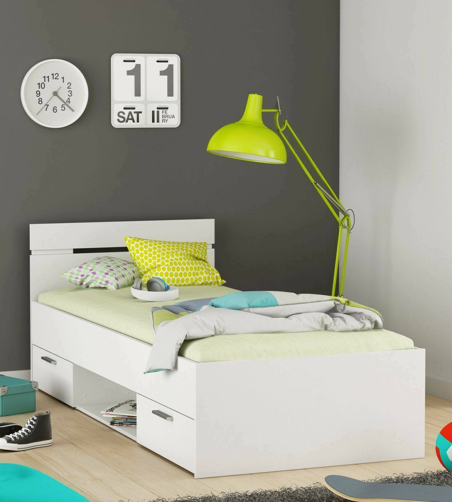 foto del prodotto letto singolo zone, sommier per camera da letto, giroletto per stanza, struttura porta materasso, 200x90 h74 cm, bianco opaco