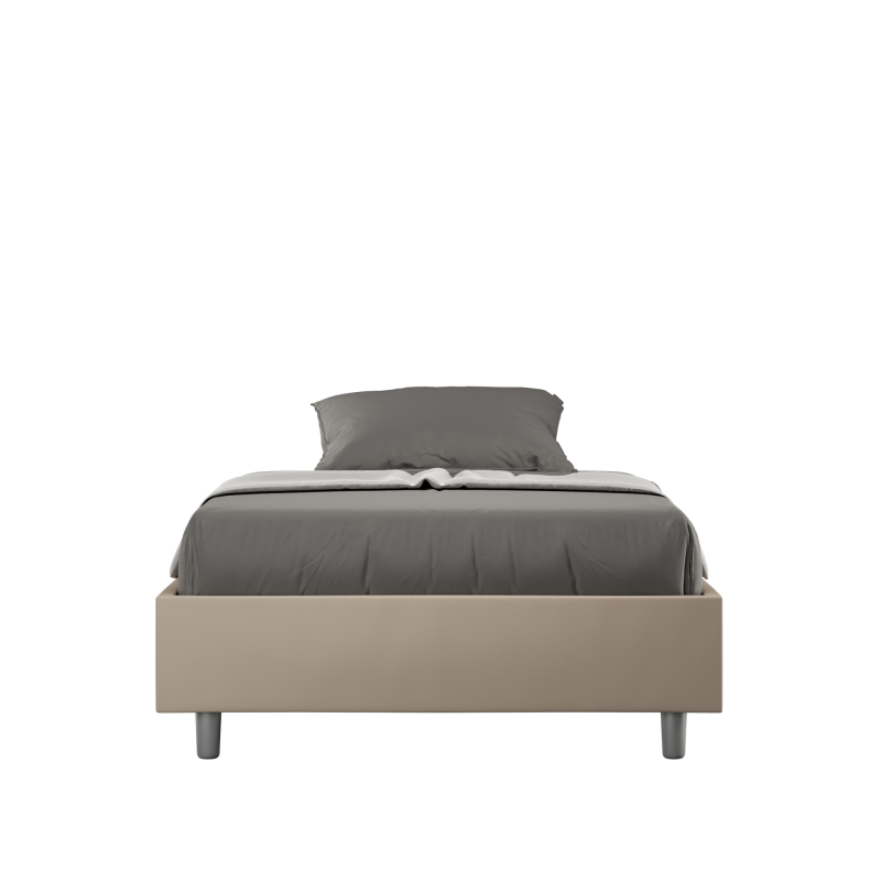 foto del prodotto letto sommier imbottito 1 piazza e mezza 120x190 cm azelia similpelle,tortora,contenitore