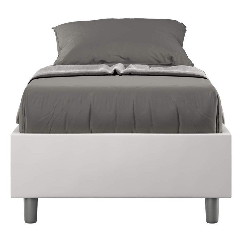 foto del prodotto letto sommier imbottito singolo 80x190 cm azelia bianco,similpelle,con rete