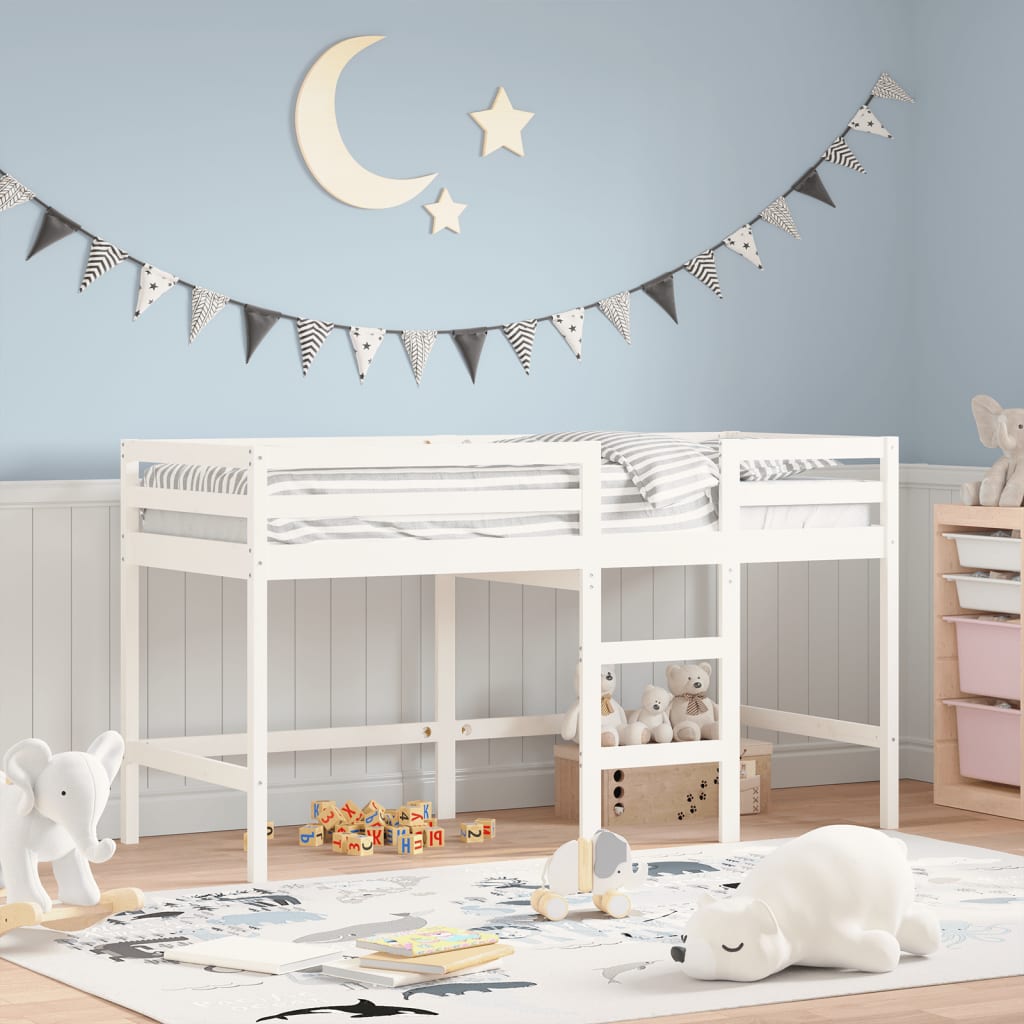 foto del prodotto letto soppalco con scala bambini bianco 90x200cm massello pinocod mxl 84578