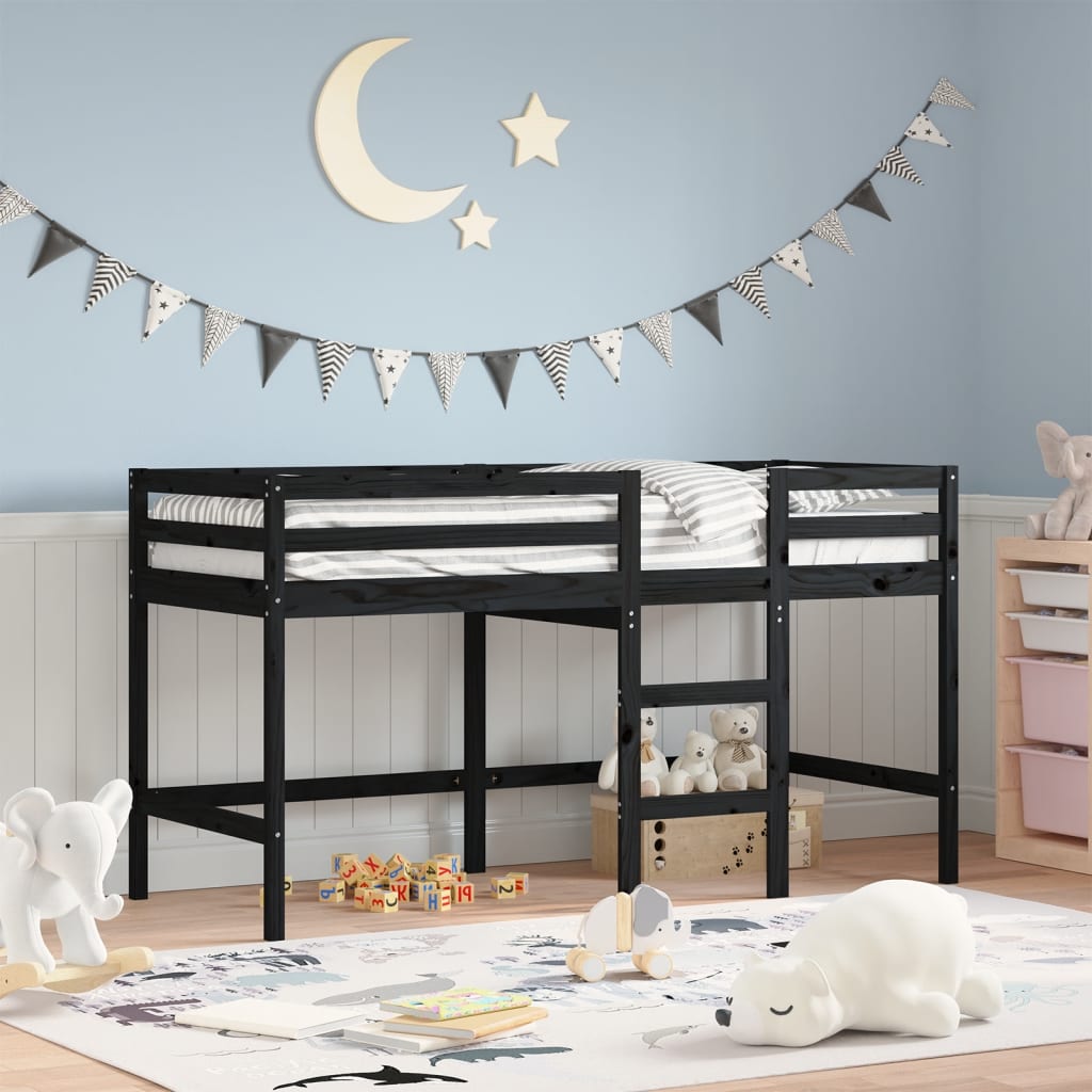 foto del prodotto letto soppalco con scala bambini nero 90x200cm massello pinocod mxl 108414
