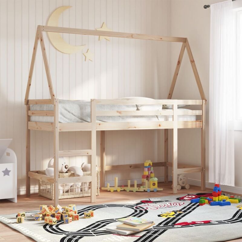 foto del prodotto letto soppalco con scala e tetto 80x200 cm legno massello pino vidaxl 901677