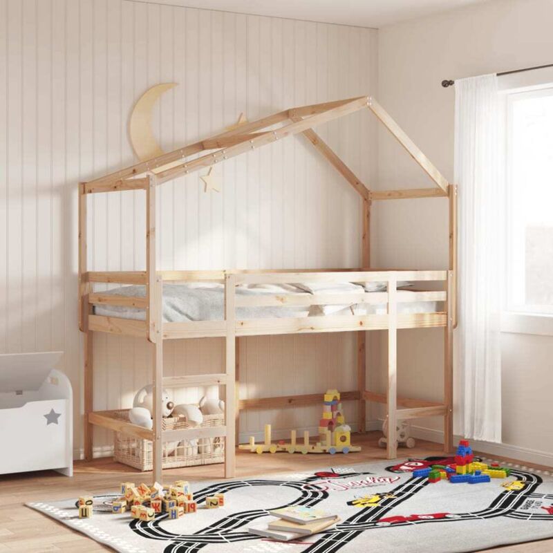 foto del prodotto letto soppalco con scala e tetto 90x200 cm legno massello pino vidaxl 703109