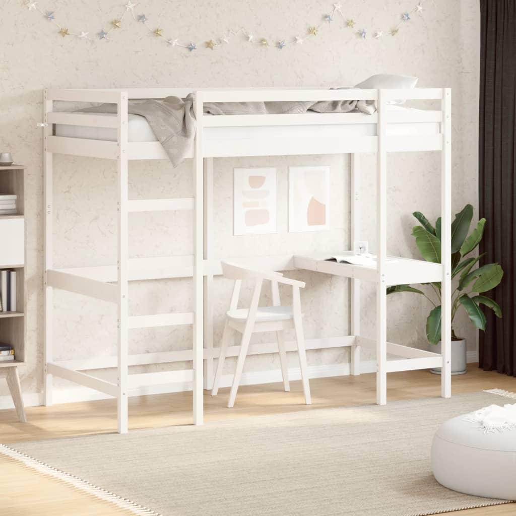 foto del prodotto letto soppalco con scrivania bianco 90x190 cm massello pinocod mxl 134857