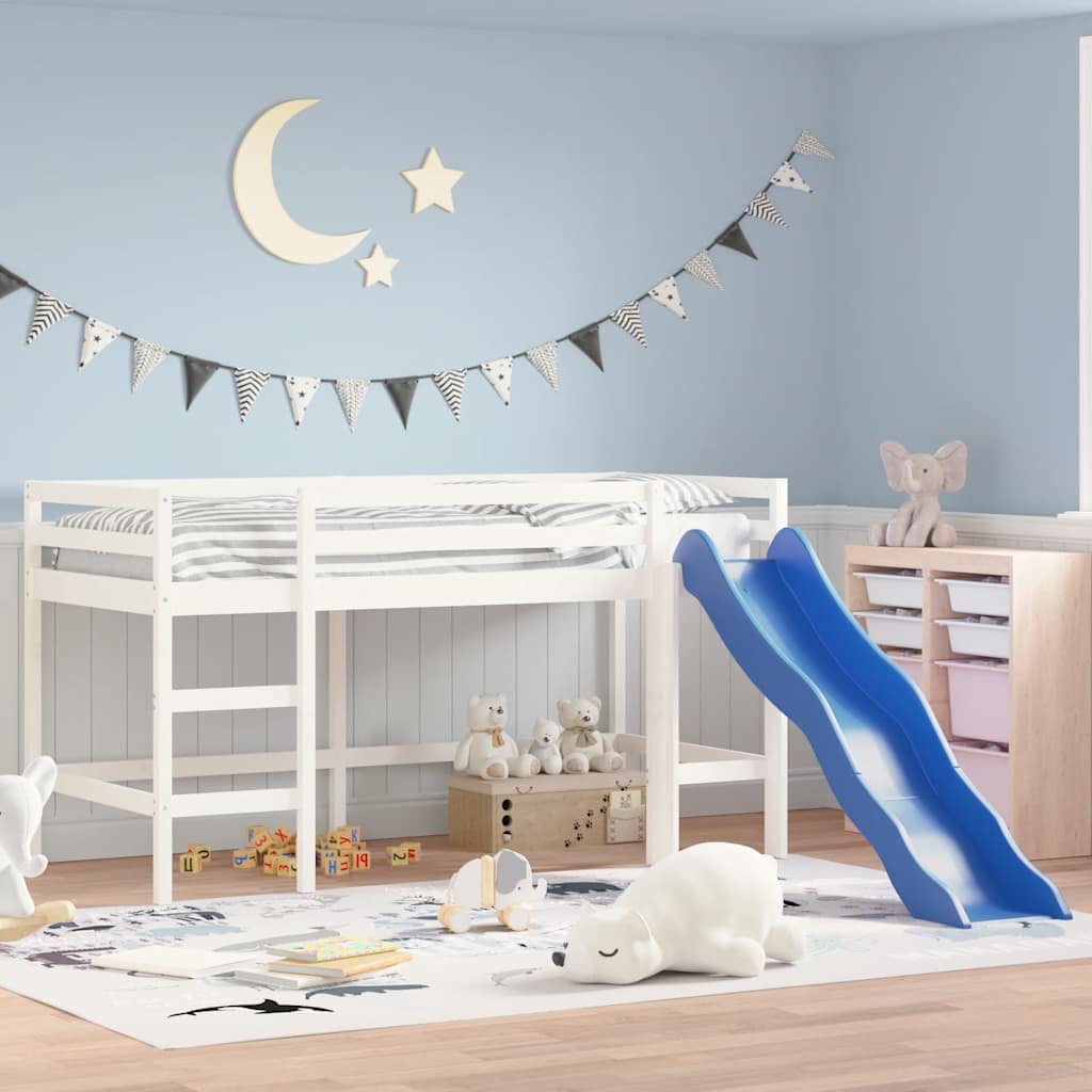 foto del prodotto letto soppalco scivolo bambini bianco 90x190 cm massello pinocod mxl 132558