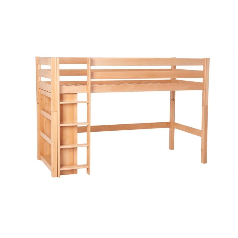 foto del prodotto letto sopra elevato con scaffali niobe naturale