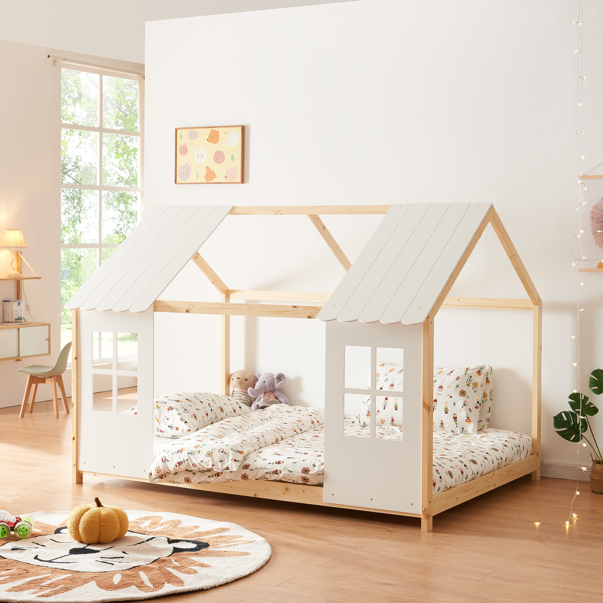 foto del prodotto letto tostedt per cameretta a forma di casetta semiaperta 120 x 200 cm naturale bianco en.casa 