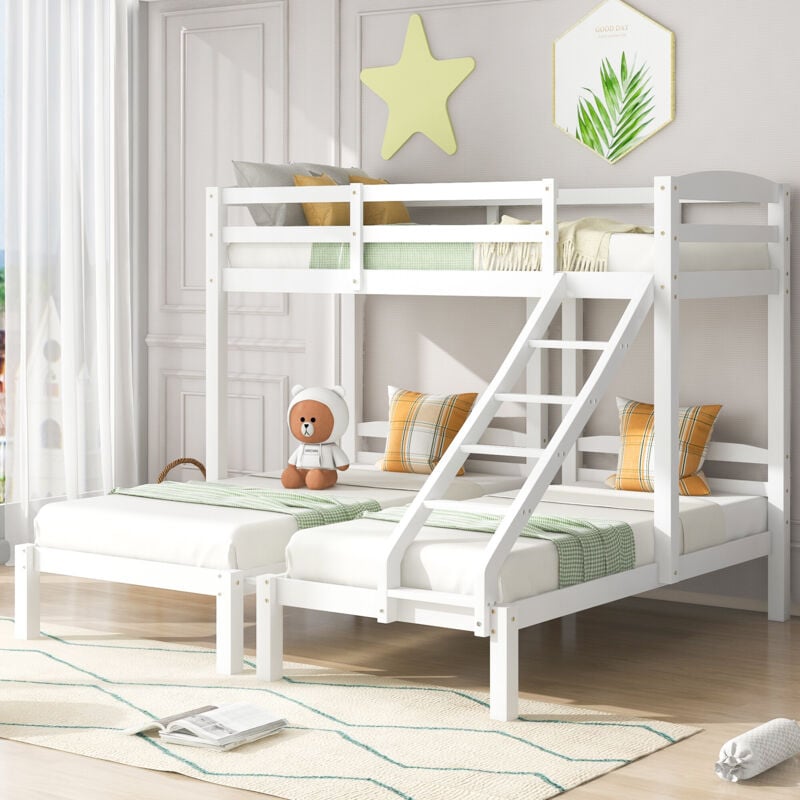 foto del prodotto letto triplo, letto a castello triplo con scaletta laterale per bambini e adolescenti, bianco 90x200 cm 