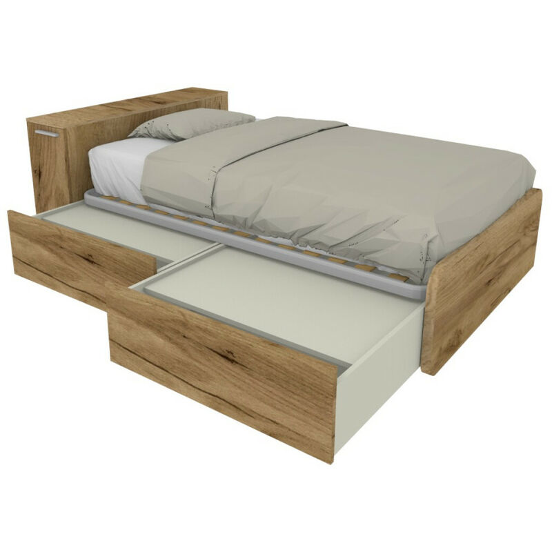 foto del prodotto letto una piazza e mezza 120x190 con contenitore ideale per camerette quercia