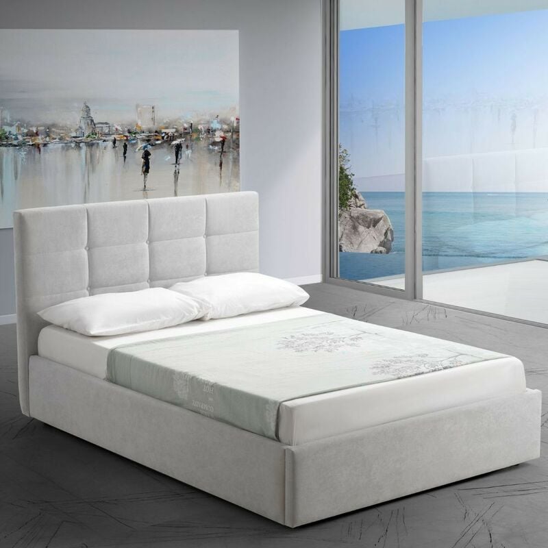 foto del prodotto letto una piazza e mezza con contenitore in tessuto color grigio napoli