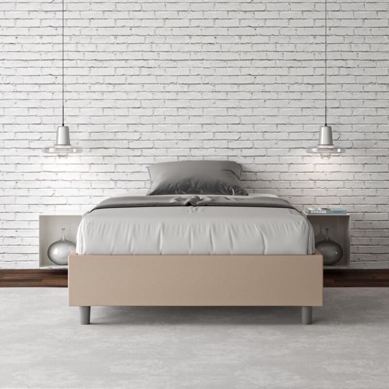 foto del prodotto letto una piazza e mezza con rete imbottito 120x190 similpelle tortora azelia