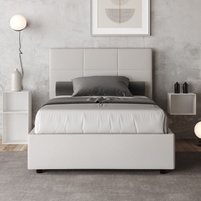 foto del prodotto letto una piazza e mezza con rete imbottito 120x200 similpelle bianco mika