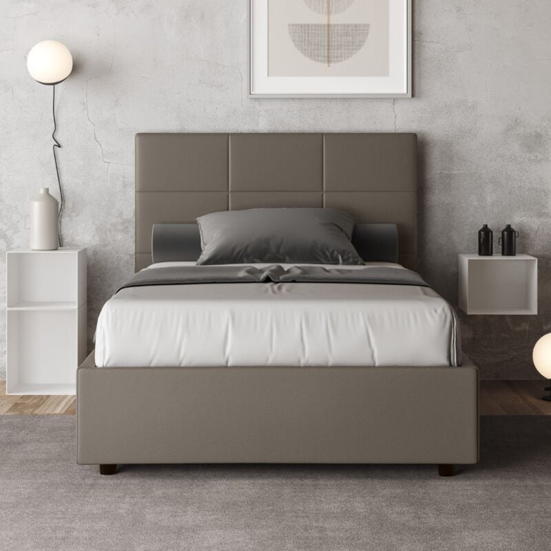 foto del prodotto letto una piazza e mezza con rete imbottito 120x200 similpelle cappuccino mika