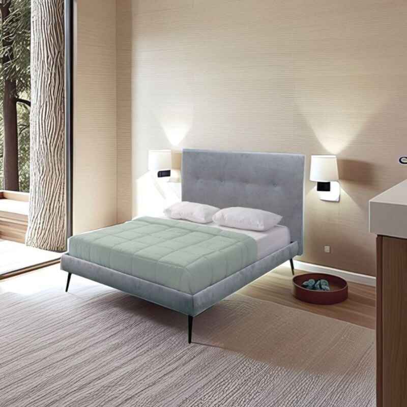 foto del prodotto letto una piazza e mezza con rete inclusa tessuto colore grigio chiaro stiletto