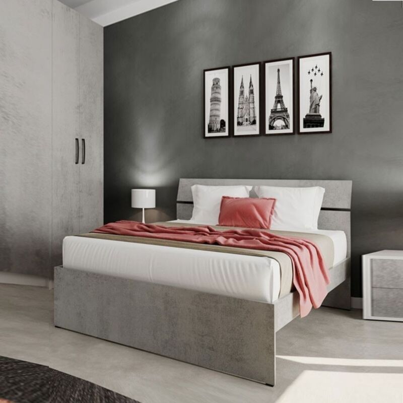 foto del prodotto letto una piazza e mezza in legno colore cemento