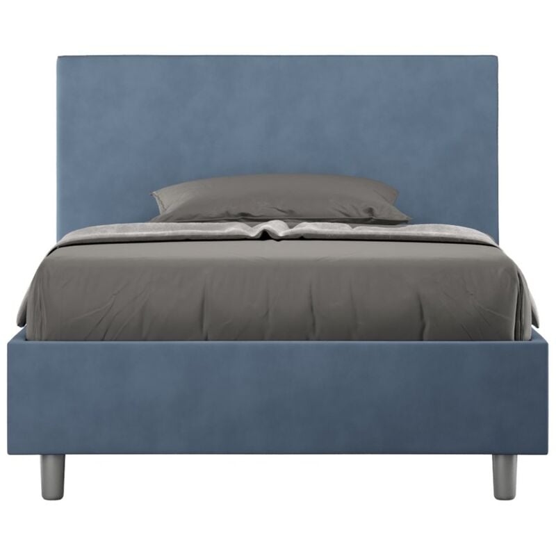 foto del prodotto letto una piazza e mezza rivestito in microfibra adele colore blu tipologia letto con rete e contenitore dimensione rete 120x190