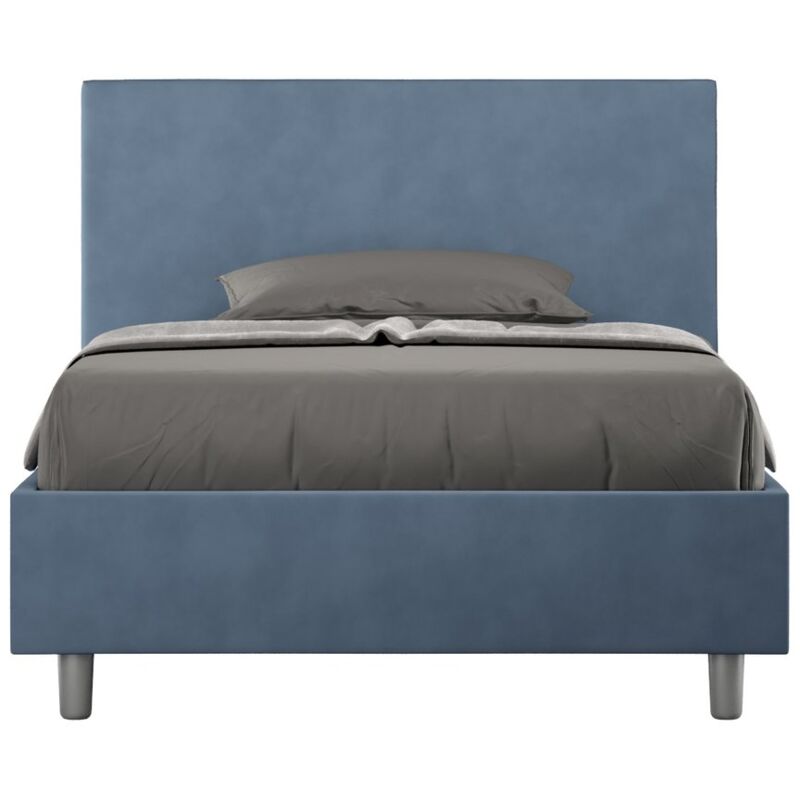 foto del prodotto letto una piazza e mezza rivestito in microfibra adele colore blu tipologia letto con rete e contenitore dimensione rete 120x200