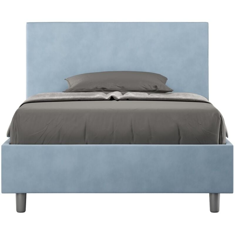 foto del prodotto letto una piazza e mezza rivestito in microfibra adele dimensione rete 120x200 tipologia letto con rete e contenitore colore azzurro