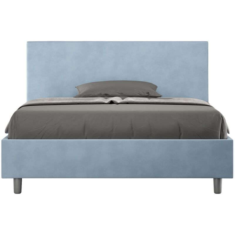 foto del prodotto letto una piazza e mezza rivestito in microfibra adele tipologia letto con rete e contenitore colore azzurro dimensione rete 130x190