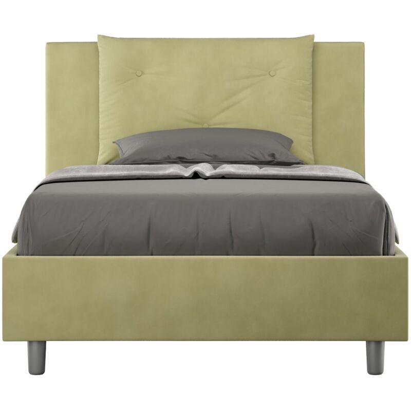 foto del prodotto letto una piazza e mezza rivestito in microfibra appia dimensione rete 110x190 colore verde tipologia letto senza rete