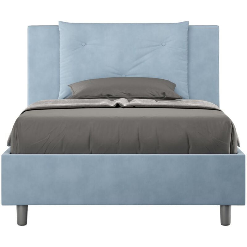 foto del prodotto letto una piazza e mezza rivestito in microfibra appia dimensione rete 120x190 colore azzurro tipologia letto con rete