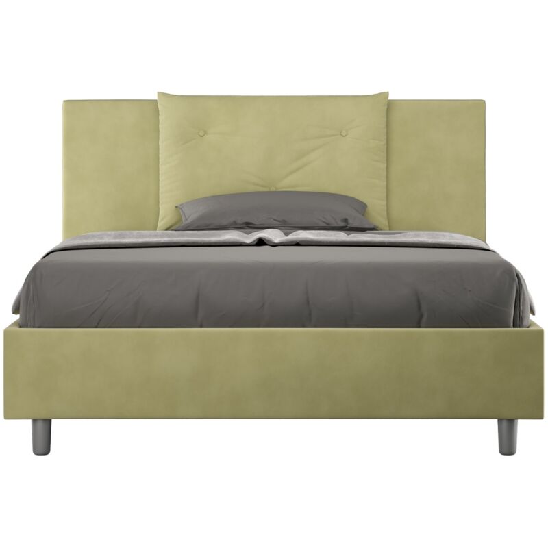 foto del prodotto letto una piazza e mezza rivestito in microfibra appia tipologia letto con rete e contenitore colore verde dimensione rete 130x190