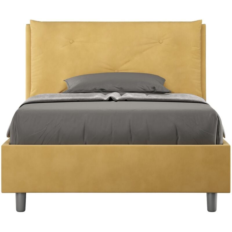 foto del prodotto letto una piazza e mezza rivestito in microfibra - appia - tipologia letto: senza rete - colore: giallo - dimensione rete: 130x190