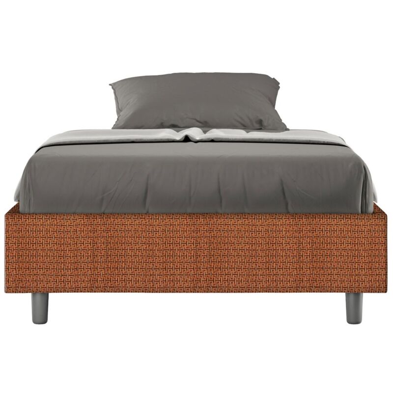 foto del prodotto letto una piazza e mezza rivestito in tessuto labirinto azelia dimensione rete 120x200 colore arancione tipologia letto senza rete