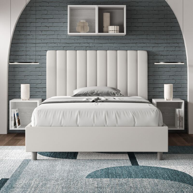 foto del prodotto letto una piazza e mezza senza rete imbottito 120x190 similpelle bianco agueda