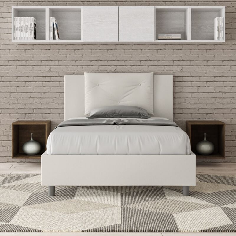 foto del prodotto letto una piazza e mezza senza rete imbottito 120x190 similpelle bianco appia