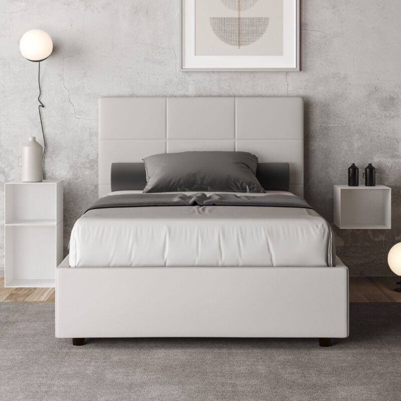 foto del prodotto letto una piazza e mezza senza rete imbottito 120x190 similpelle bianco mika