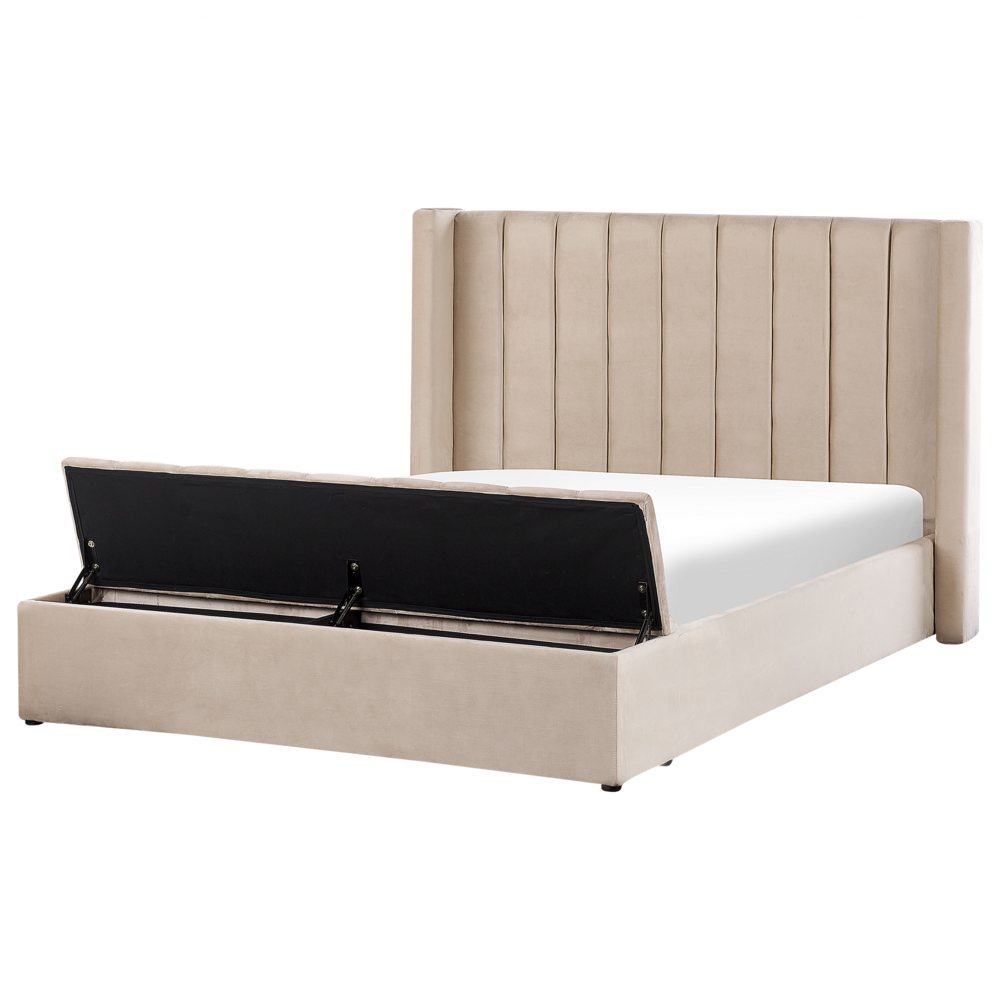 foto del prodotto letto velluto di colore beige rete a doghe e cassapanca 160 x 200 cm stile moderno glam