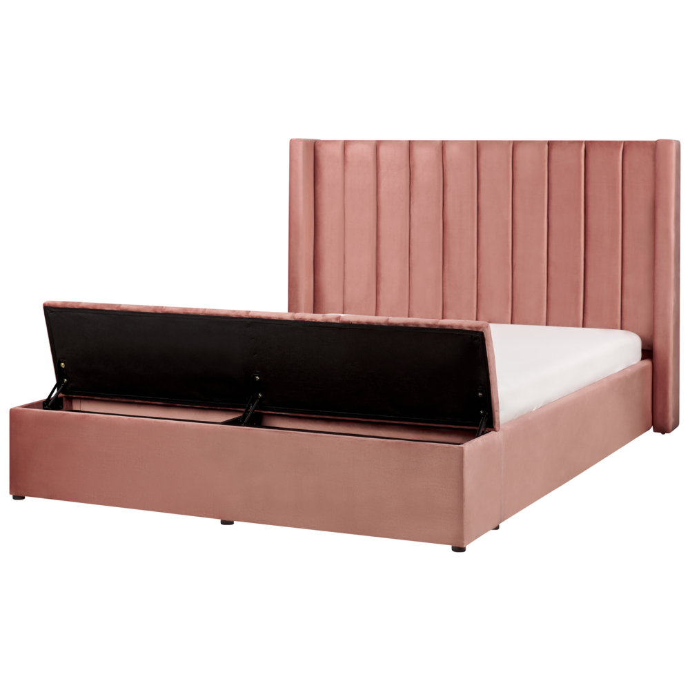 foto del prodotto letto velluto di colore rosa rete a doghe e cassapanca 160 x 200 cm camera da letto