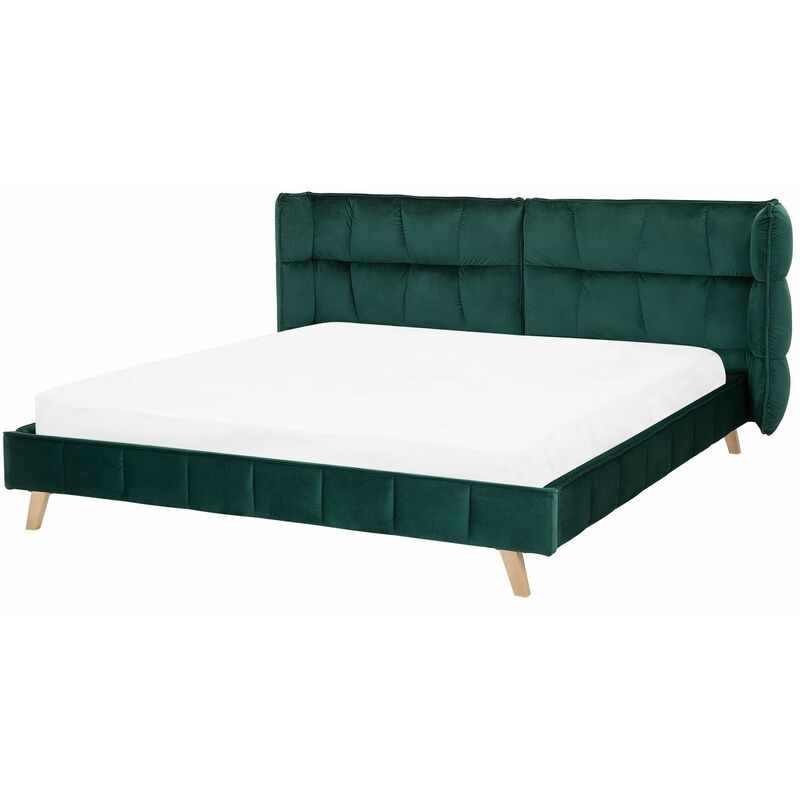 foto del prodotto letto velluto verde scuro gambe legno testiera regolabile 180 x 200 cm senlis