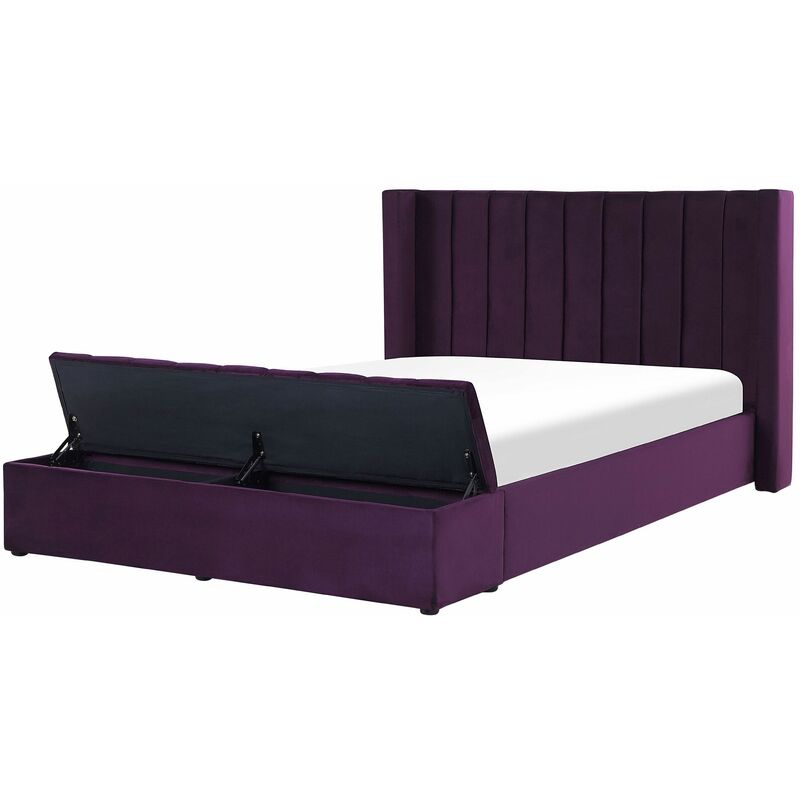 foto del prodotto letto velluto viola rete a doghe e cassapanca 140 x 200 cm noyers