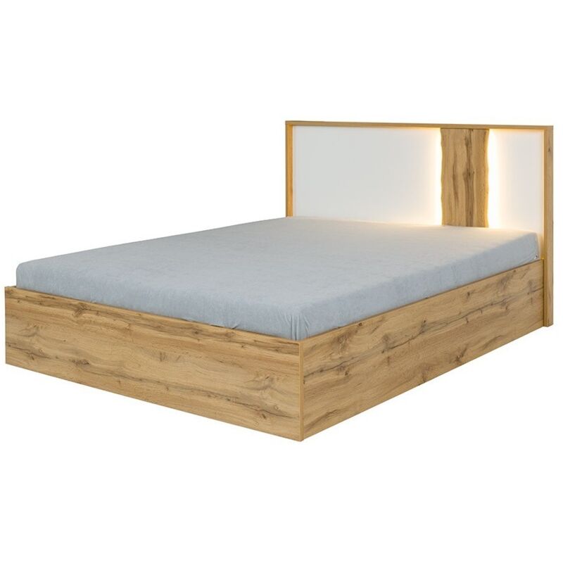 foto del prodotto letto wood 160x200 led colore quercia e bianco alpino