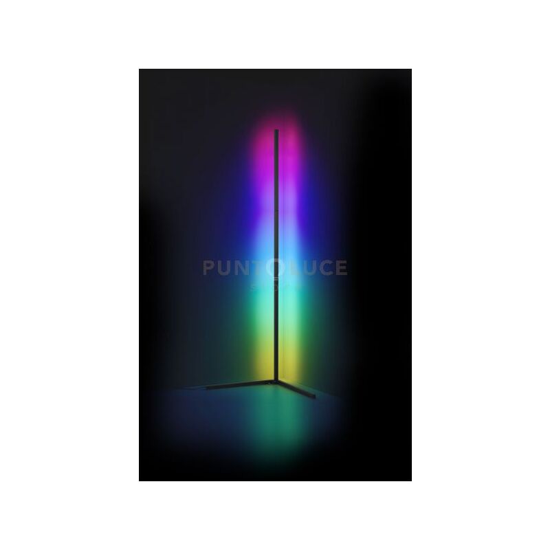 foto del prodotto level piantana ad angolo nera con effetto rgb, luce dinamica e controllo del suono h. 140cm 10w dimmerabile