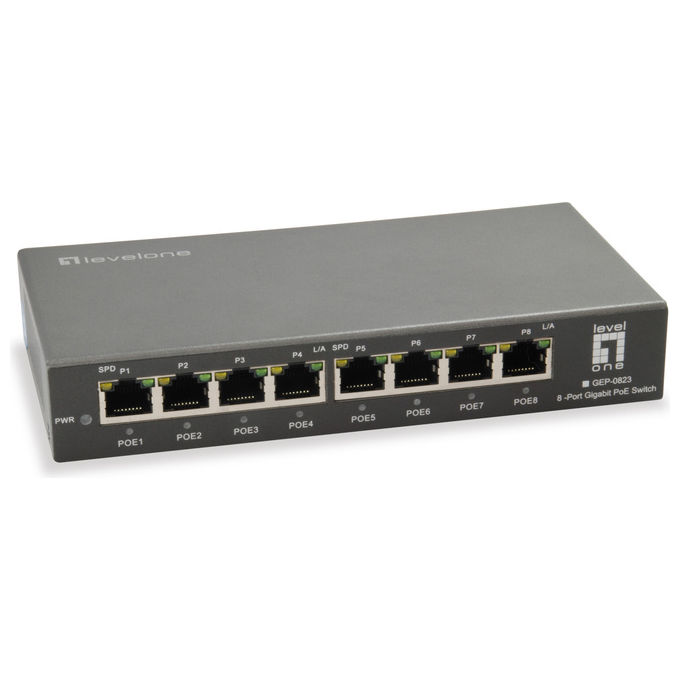 foto del prodotto levelone gep 0823 switch ethernet gigabit 8 porte poe 120w 10 100 1000 mbps rete