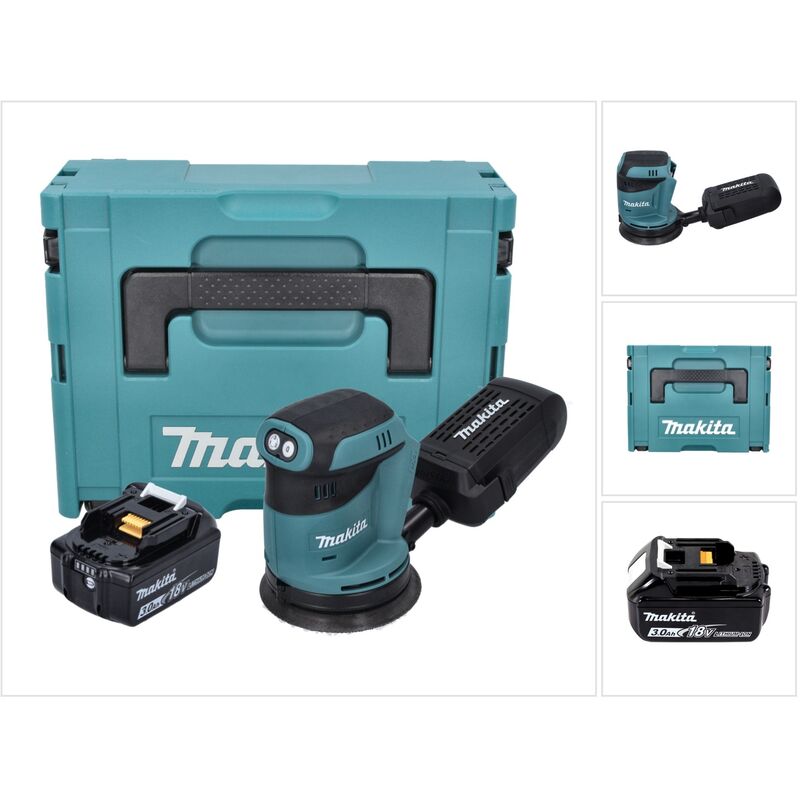 foto del prodotto levigatrice orbitale a batteria makita dbo 180 f1j 18 v 125 mm 1x batteria 3,0 ah makpac senza caricabatterie