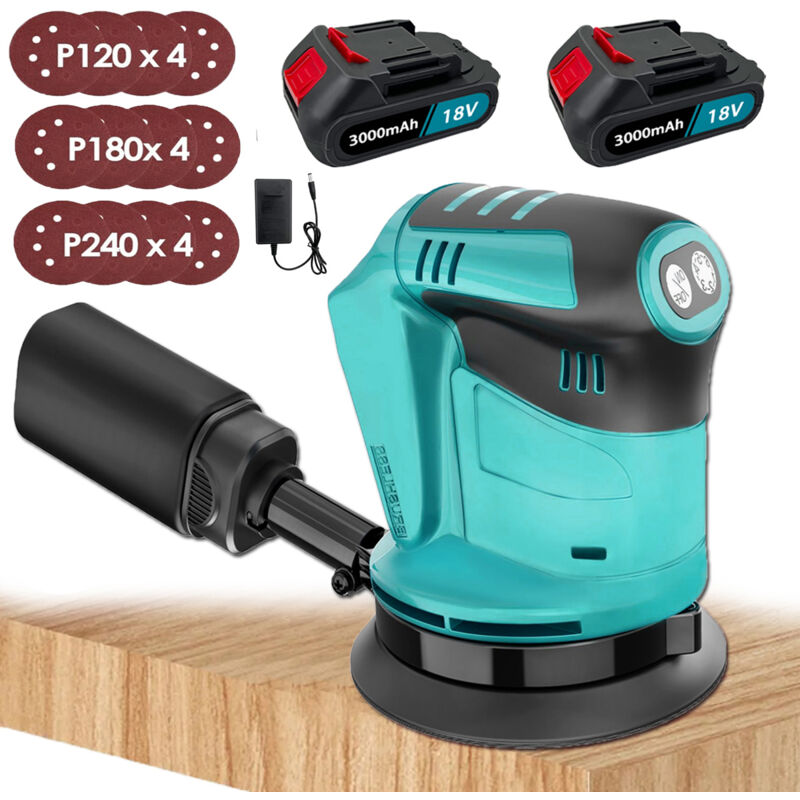 foto del prodotto levigatrice orbitale casuale, levigatrice palmare senza fili senza spazzole da 125 mm, 3 velocit , compatibile con batteria makita, 12 fogli di