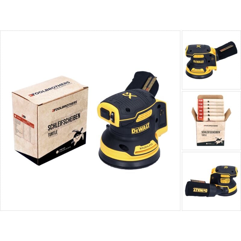 foto del prodotto levigatrice rotorbitale a batteria dewalt dcw 210 n 18 v 125 mm brushless solo 1 set di dischi abrasivi toolbrothers turtle