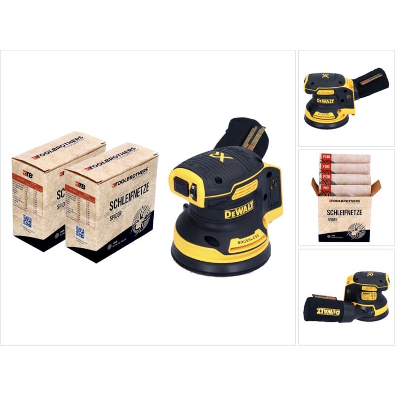 foto del prodotto levigatrice rotorbitale a batteria dewalt dcw 210 n 18 v 125 mm brushless solo 2x toolbrothers spider set abrasivi di rete