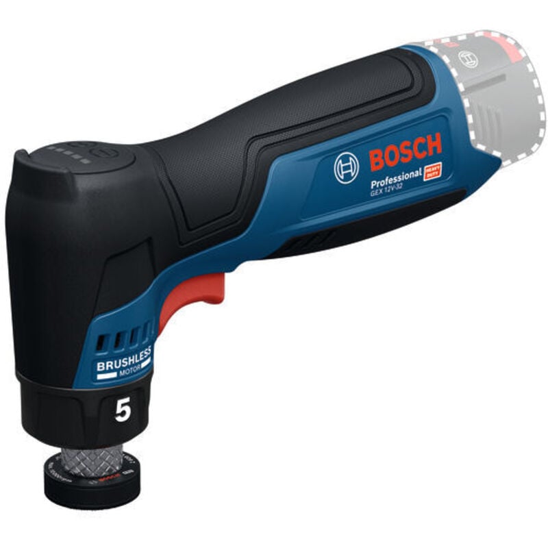 foto del prodotto levigatrice rotorbitale a batteria gex 12v-32 bosch senza batteria e caricabatterie in confezione